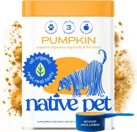 Native Pet Pumpkin for Dogs - Organic Powder Pumpkin Puree Dog Food Toppers -Rich in Fiber Supplement Powder Helps with Digestion, Nutrient Absorption, Diarrhea, Constipation & Upset Stomach-30 Scoops