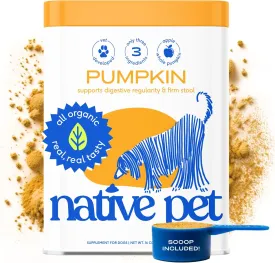Native Pet Pumpkin for Dogs - Organic Powder Pumpkin Puree Dog Food Toppers -Rich in Fiber Supplement Powder Helps with Digestion, Nutrient Absorption, Diarrhea, Constipation & Upset Stomach-60 Scoops