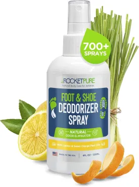 Natural Foot & Shoe Deodorizer Spray - Foot Spray for Smelly Feet & Shoe Spray for Smelly Shoes - Removes, Controls & Prevents Odors - Made with Essential Oils - Made in USA (Lemon, 4oz)