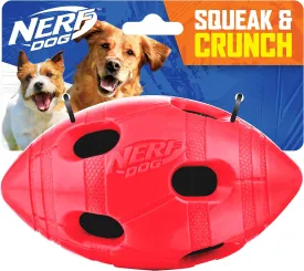 Nerf Dog Rubber Football Dog Toy with Interactive Squeaker and Crunch, Lightweight, Durable and Water Resistant, 6 Inch Diameter for Medium/Large Breeds, Single Unit, Red