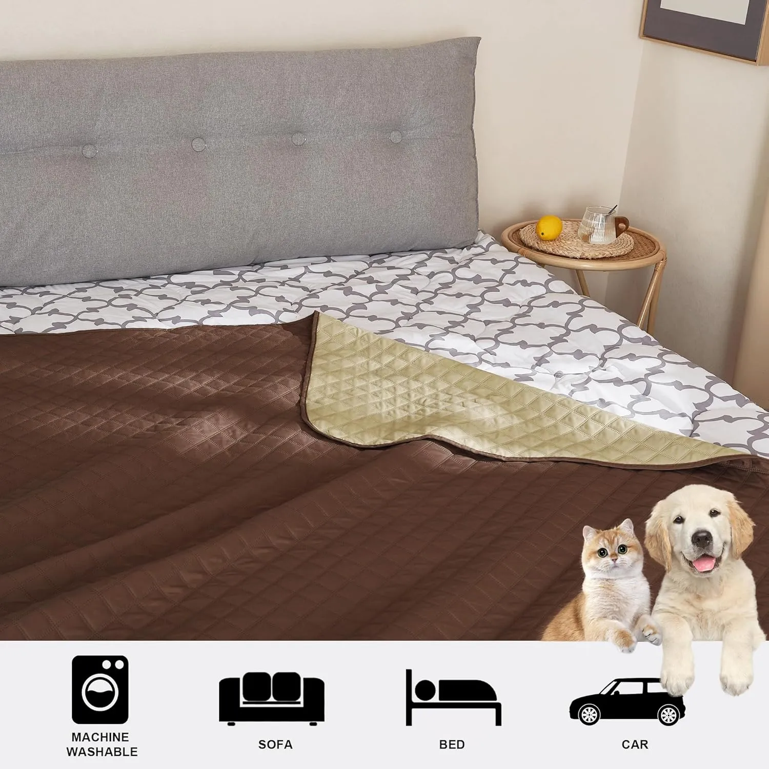 NICETOWN 100% Waterproof Dog Bed Cover Reversible Leak Proof Couch Cover Washable Sofa Furniture Protector Blanket for Pets Kids Children Dog Cat (82 x 82 Inch, Chocolate/Sand, 1 Panel)