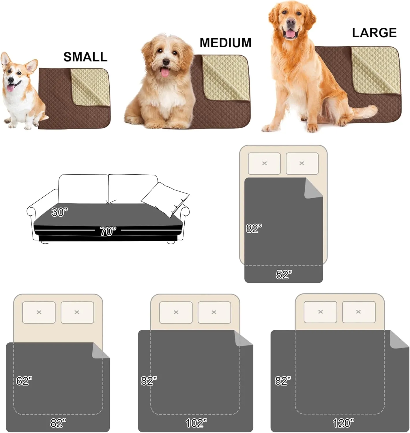 NICETOWN 100% Waterproof Dog Bed Cover Reversible Leak Proof Couch Cover Washable Sofa Furniture Protector Blanket for Pets Kids Children Dog Cat (82 x 82 Inch, Chocolate/Sand, 1 Panel)