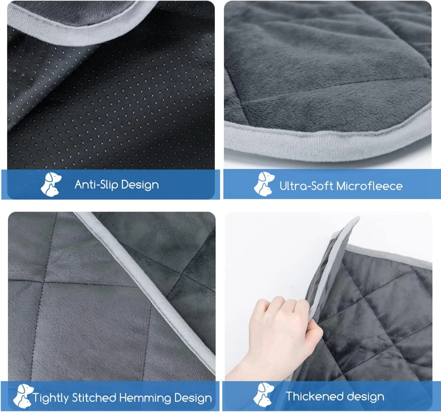 Nobleza Self Warming Pet Pad, Extra Warm Thermal Dog Crate Pad for Indoor Outdoor Pets, Washable Anti-Slip Kennel Mat for Medium Small Dogs and Cats, 28"  19" Grey