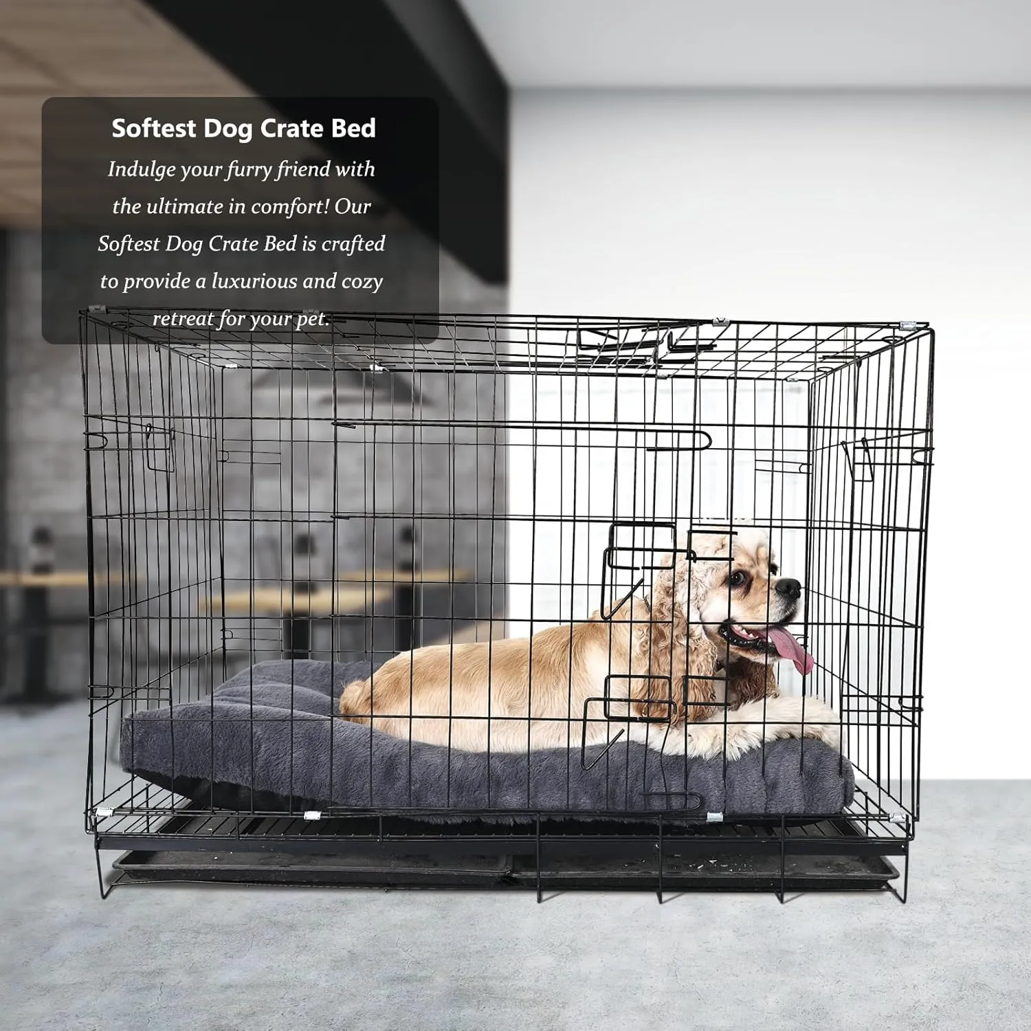 nononfish 36 inch Dog Crate Bed for Large Sized Dog Washable,Extra Soft Kennel Pad for 36 x 24 Crates or Cage with Anti-Slip Bottom,Deluxe Faux Fur Pet Sleeping Mat Helps Ease Pet Anxiety,Dark Grey