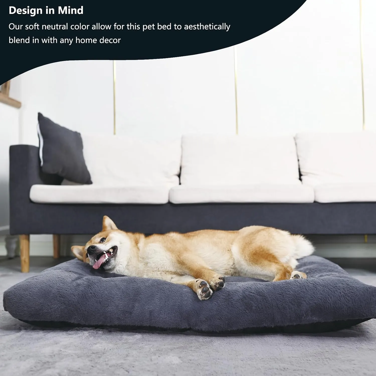 nononfish 36 inch Dog Crate Bed for Large Sized Dog Washable,Extra Soft Kennel Pad for 36 x 24 Crates or Cage with Anti-Slip Bottom,Deluxe Faux Fur Pet Sleeping Mat Helps Ease Pet Anxiety,Dark Grey
