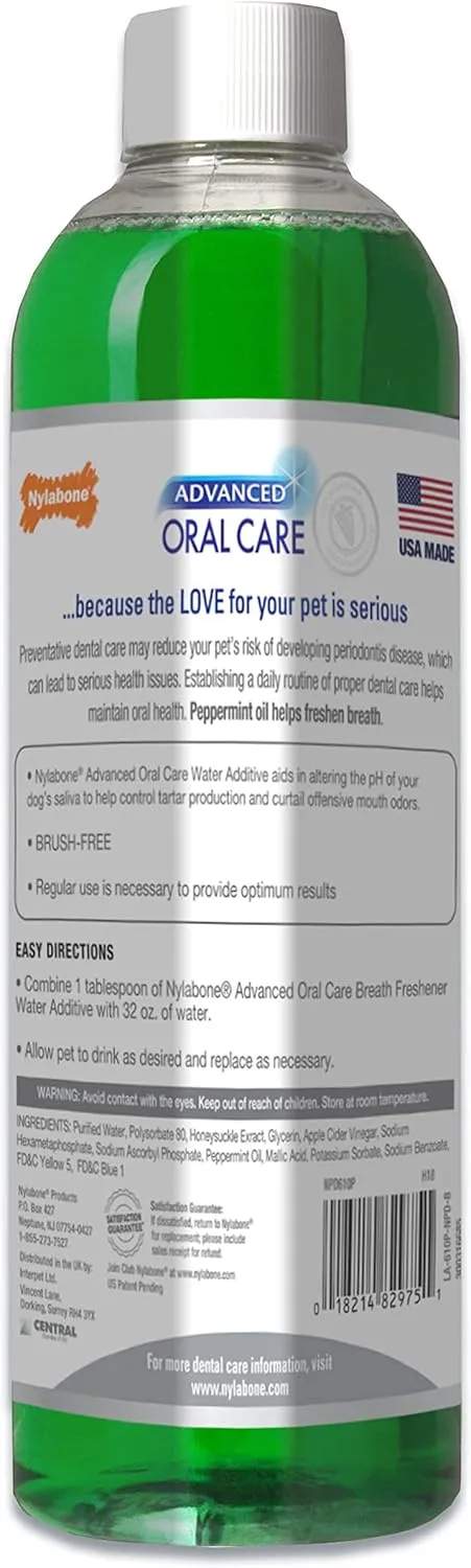 Nylabone Advanced Oral Care Pet Dental Water Additive, Liquid Tartar Remover & Breath Freshener for Dogs, Dog Teeth-Cleaning, Peppermint Flavor, 16 oz.