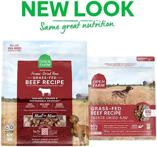 Open Farm Freeze Dried Raw Dog Food, Humanely Raised Meat Recipe with Non-GMO Superfoods and No Artificial Flavors or Preservatives (31.5 Ounce (Pack of 1), Grass Fed Beef Recipe)