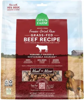 Open Farm Freeze Dried Raw Dog Food, Humanely Raised Meat Recipe with Non-GMO Superfoods and No Artificial Flavors or Preservatives (31.5 Ounce (Pack of 1), Grass Fed Beef Recipe)
