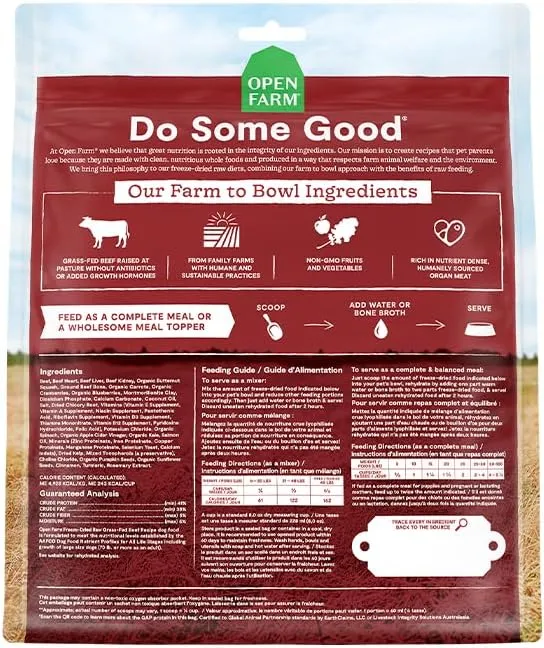 Open Farm Freeze Dried Raw Dog Food, Humanely Raised Meat Recipe with Non-GMO Superfoods and No Artificial Flavors or Preservatives (31.5 Ounce (Pack of 1), Grass Fed Beef Recipe)