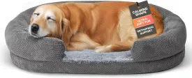 Orthopedic Dog Bed for Large Dogs, Washable Oval Dog Couch Bed with Sides, Soft and Comfort, Calming Sleeping Pet Bed Durable Pet Cuddler with Anti-Slip Bottom, 35 x 26 x 7 inch (Grey)