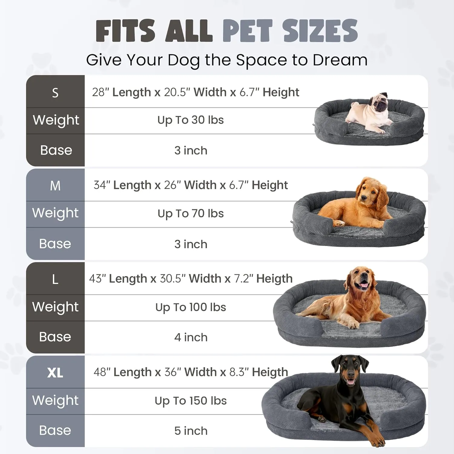 Orthopedic Dog Bed for Large Dogs, Washable Oval Dog Couch Bed with Sides, Soft and Comfort, Calming Sleeping Pet Bed Durable Pet Cuddler with Anti-Slip Bottom, 35 x 26 x 7 inch (Grey)