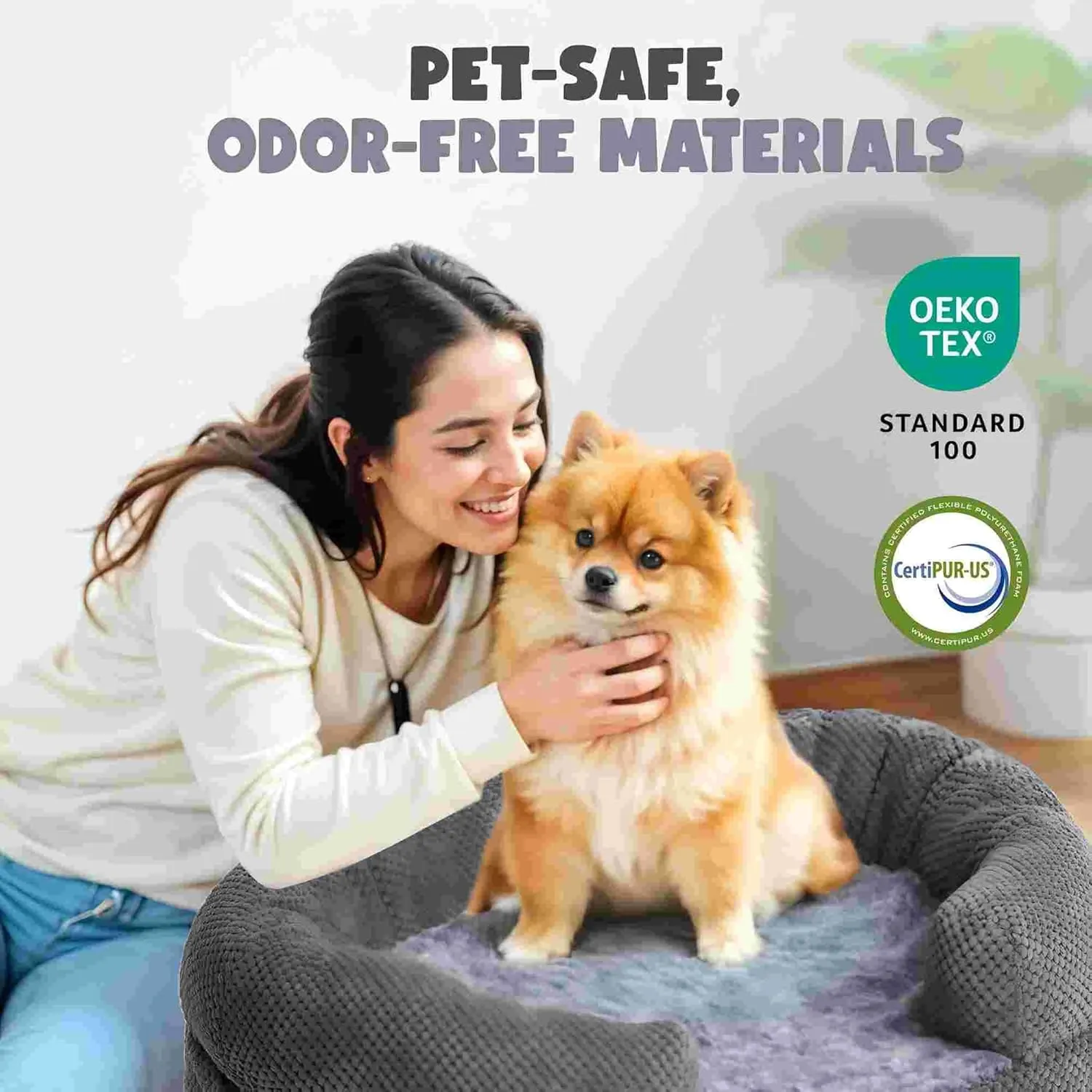 Orthopedic Dog Bed for Large Dogs, Washable Oval Dog Couch Bed with Sides, Soft and Comfort, Calming Sleeping Pet Bed Durable Pet Cuddler with Anti-Slip Bottom, 35 x 26 x 7 inch (Grey)