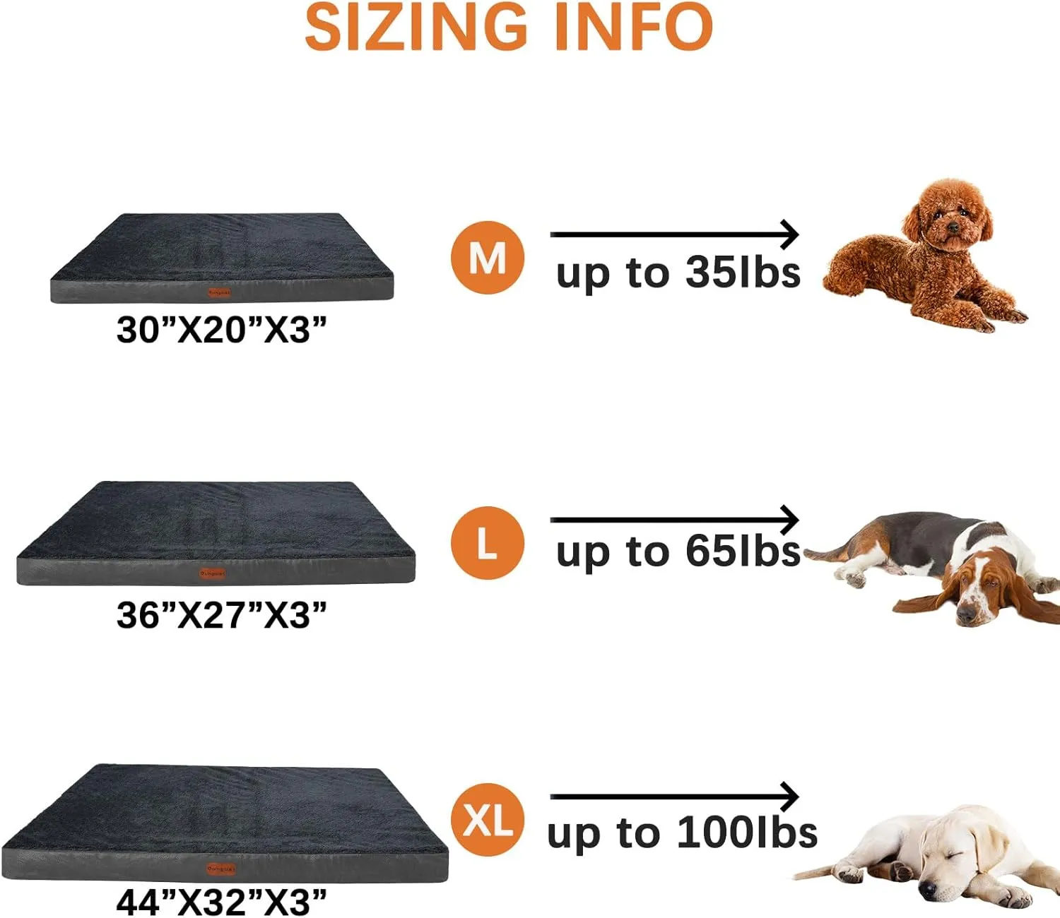 Orthopedic Dog Bed for Large Dogs, Waterproof Dog Bed for Crate with Removable Washable Cover, Anti-Slip Bottom, Pet Bed Mat, 36" x 27" x 3" Dark Gray