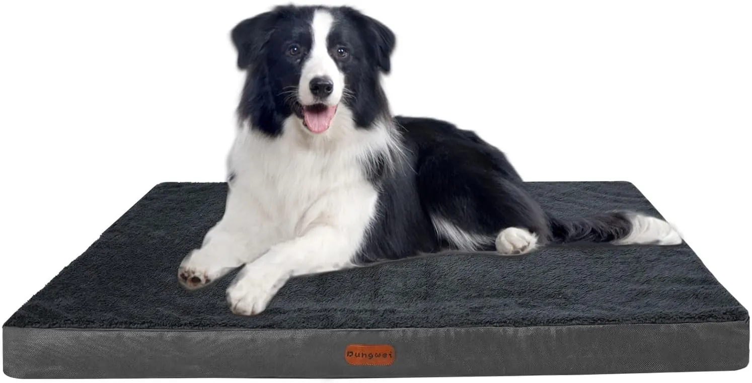 Orthopedic Dog Bed for Large Dogs, Waterproof Dog Bed for Crate with Removable Washable Cover, Anti-Slip Bottom, Pet Bed Mat, 36" x 27" x 3" Dark Gray