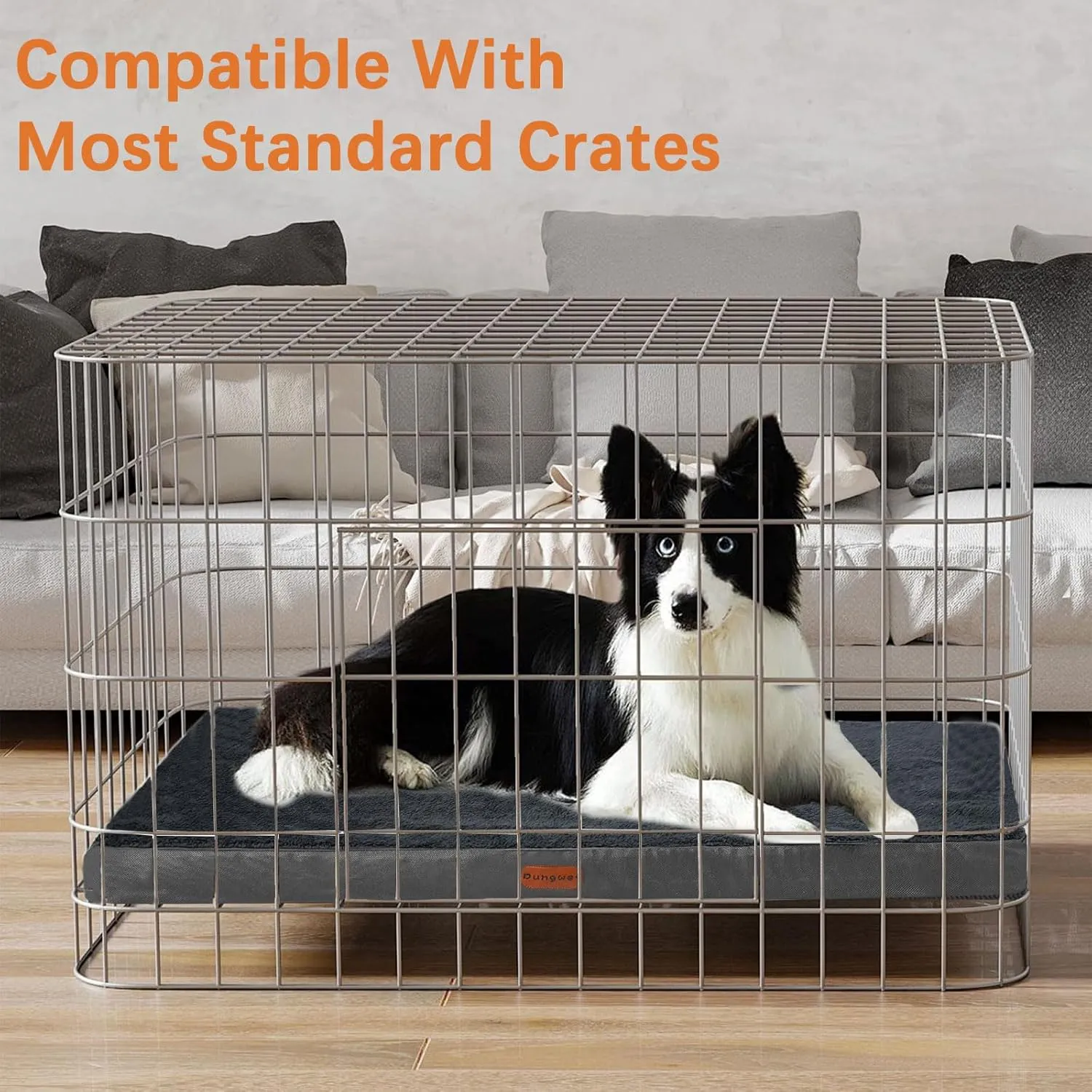 Orthopedic Dog Bed for Large Dogs, Waterproof Dog Bed for Crate with Removable Washable Cover, Anti-Slip Bottom, Pet Bed Mat, 36" x 27" x 3" Dark Gray