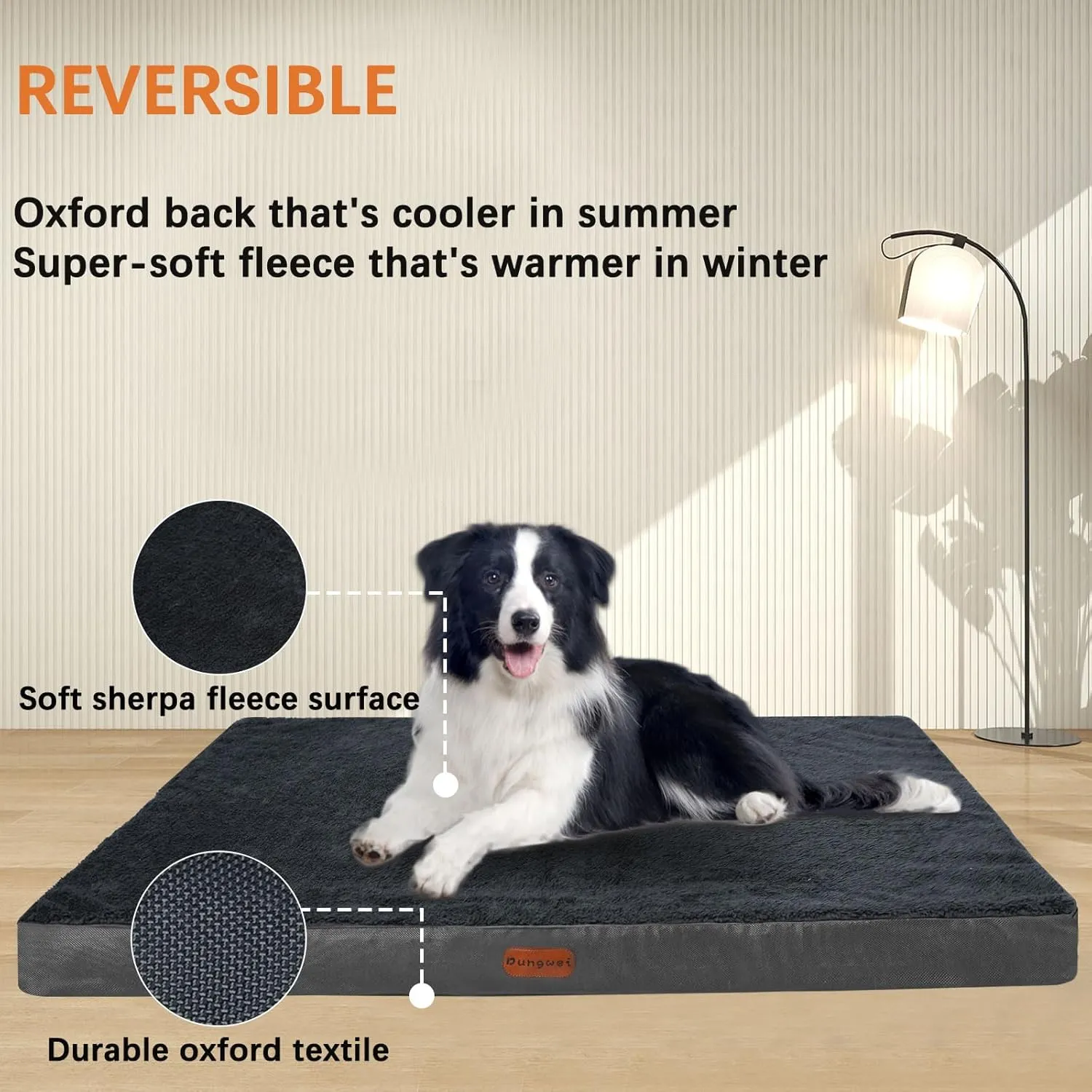 Orthopedic Dog Bed for Large Dogs, Waterproof Dog Bed for Crate with Removable Washable Cover, Anti-Slip Bottom, Pet Bed Mat, 36" x 27" x 3" Dark Gray