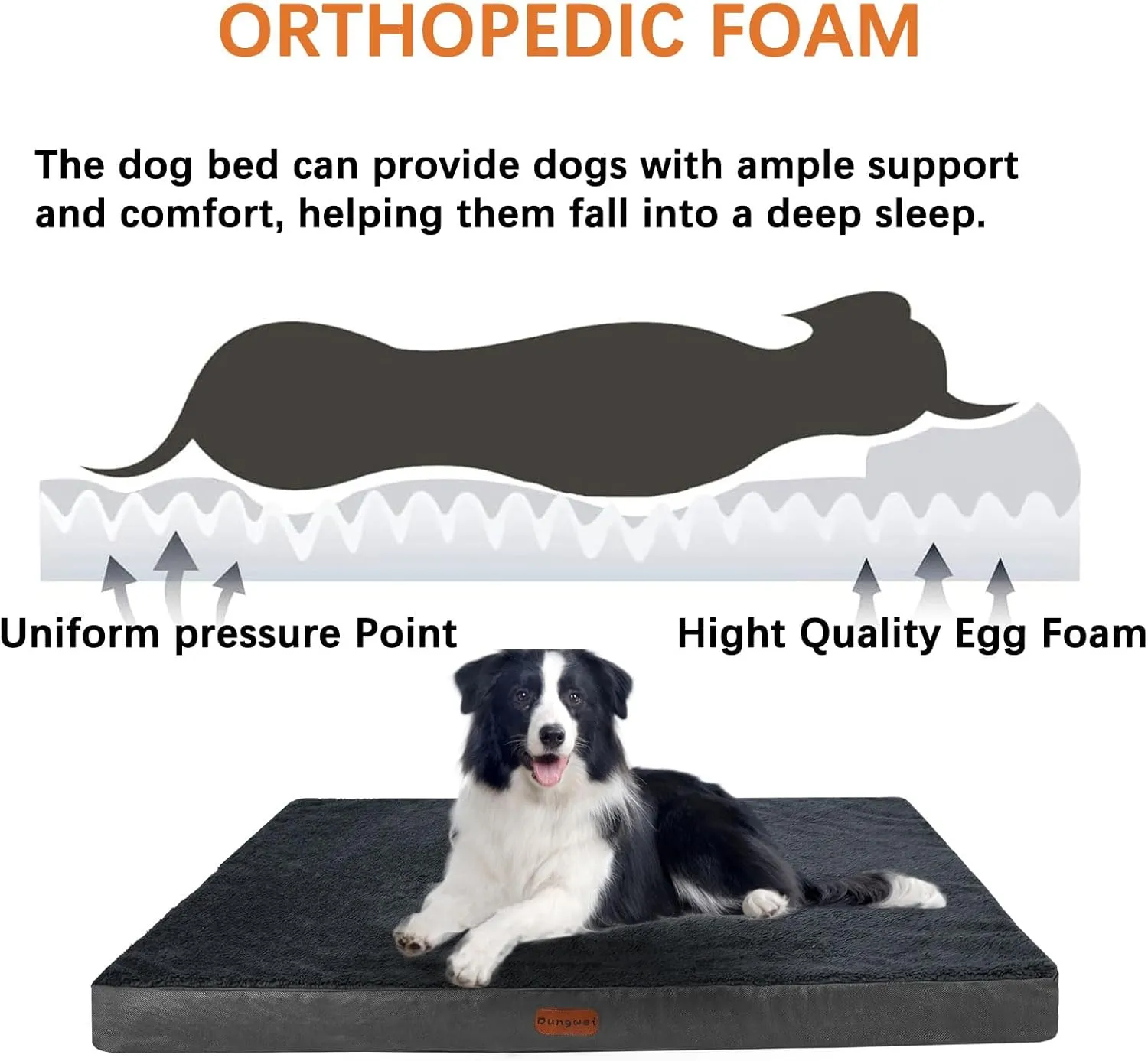 Orthopedic Dog Bed for Large Dogs, Waterproof Dog Bed for Crate with Removable Washable Cover, Anti-Slip Bottom, Pet Bed Mat, 36" x 27" x 3" Dark Gray