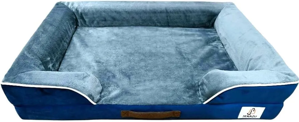Orthopedic Dog Bed for Medium to Large Dogs - Waterproof, Memory Foam Dog Bed with Washable Cover - Pet Beds for Medium-Large Sized Breeds and Senior Pets - Non-Slip Bottom - Large, Blue & Grey