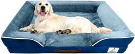 Orthopedic Dog Bed for Medium to Large Dogs - Waterproof, Memory Foam Dog Bed with Washable Cover - Pet Beds for Medium-Large Sized Breeds and Senior Pets - Non-Slip Bottom - Large, Blue & Grey