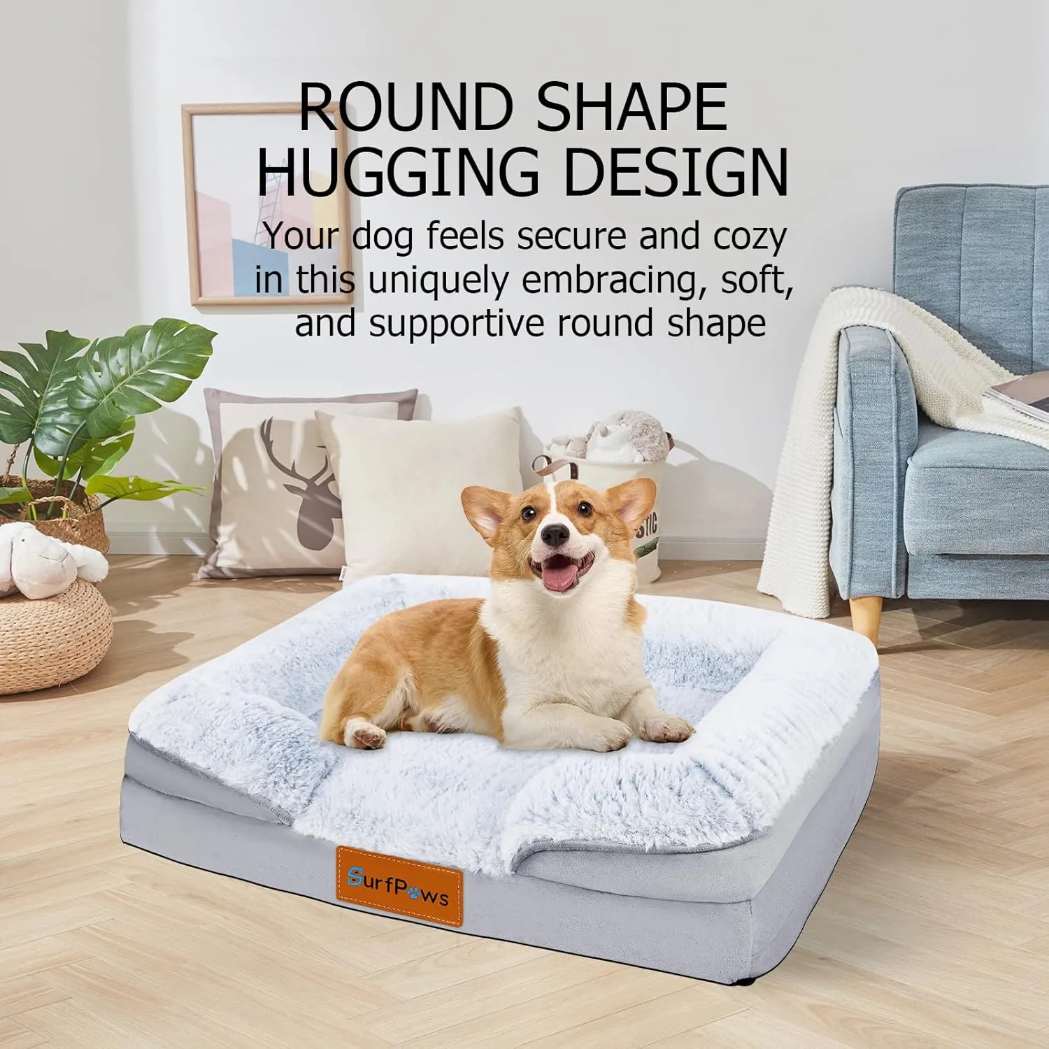 Orthopedic Dog Bed with Memory Foam - Luxurious Plush Surface, Removable & Washable Cover, Non-Slip Bottom, Dog Sizes (Large)