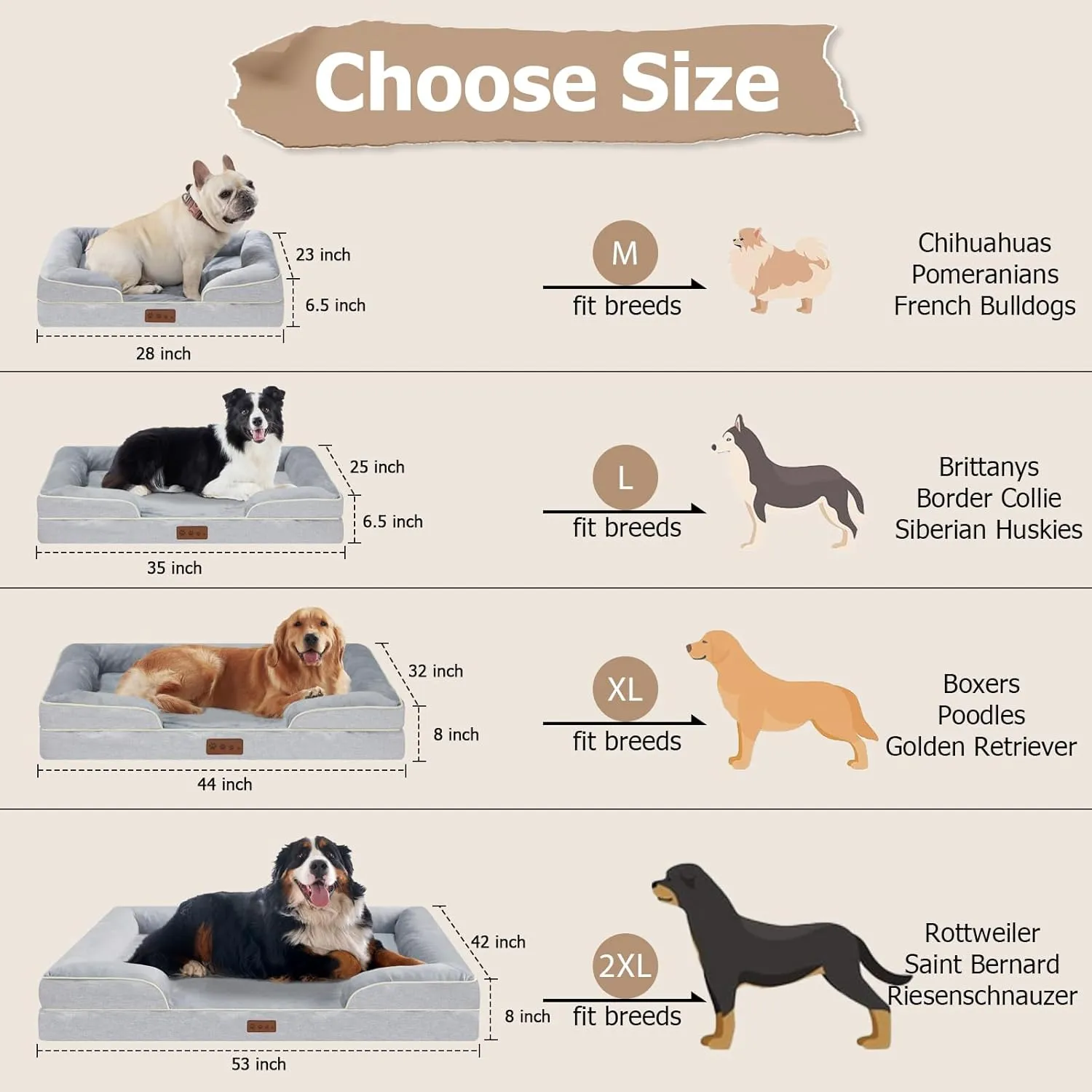 Orthopedic Dog Bed XLarge Sized Dogs- Waterproof Memory Foam XL Pet Couch Bed with Removable Washable Cover & Non-Slip Bottom, Giant Dog Sofa Beds (XL, Grey)