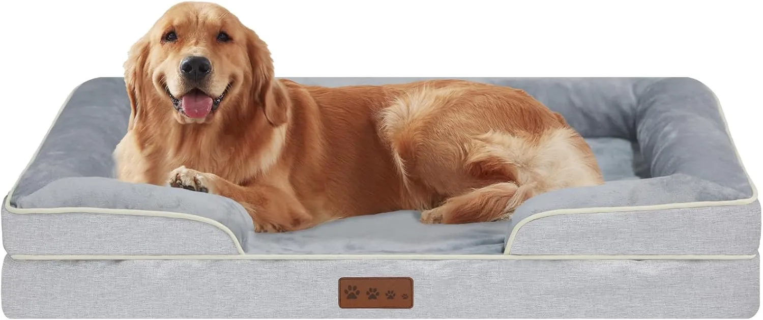 Orthopedic Dog Bed XLarge Sized Dogs- Waterproof Memory Foam XL Pet Couch Bed with Removable Washable Cover & Non-Slip Bottom, Giant Dog Sofa Beds (XL, Grey)