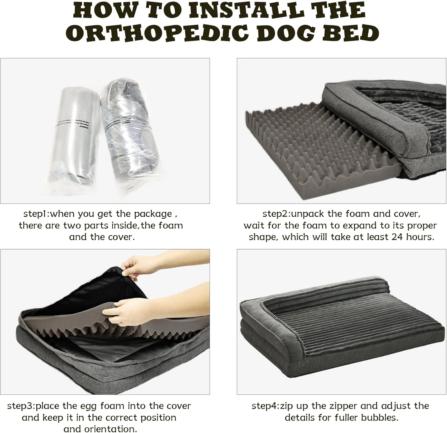 Orthopedic Dog Beds for Extra Large, XXLarge Dogs, Waterproof Egg Foam Dog Sofa Bed with L Bolster Sides, Washable Pet Bed with Removable Cover & Non-Slip Bottom, 46 x 30 inch, Gray