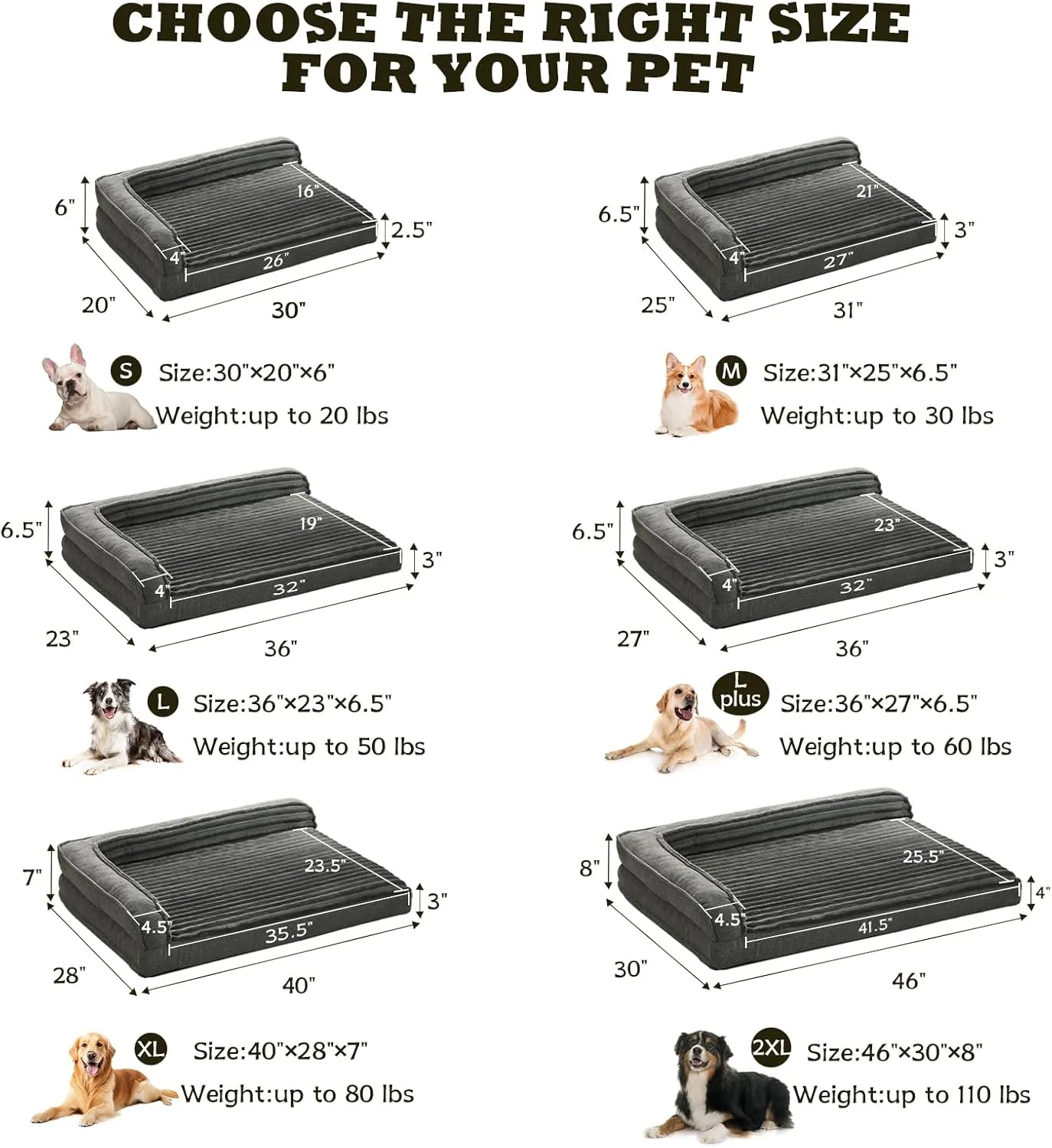 Orthopedic Dog Beds for Extra Large, XXLarge Dogs, Waterproof Egg Foam Dog Sofa Bed with L Bolster Sides, Washable Pet Bed with Removable Cover & Non-Slip Bottom, 46 x 30 inch, Gray