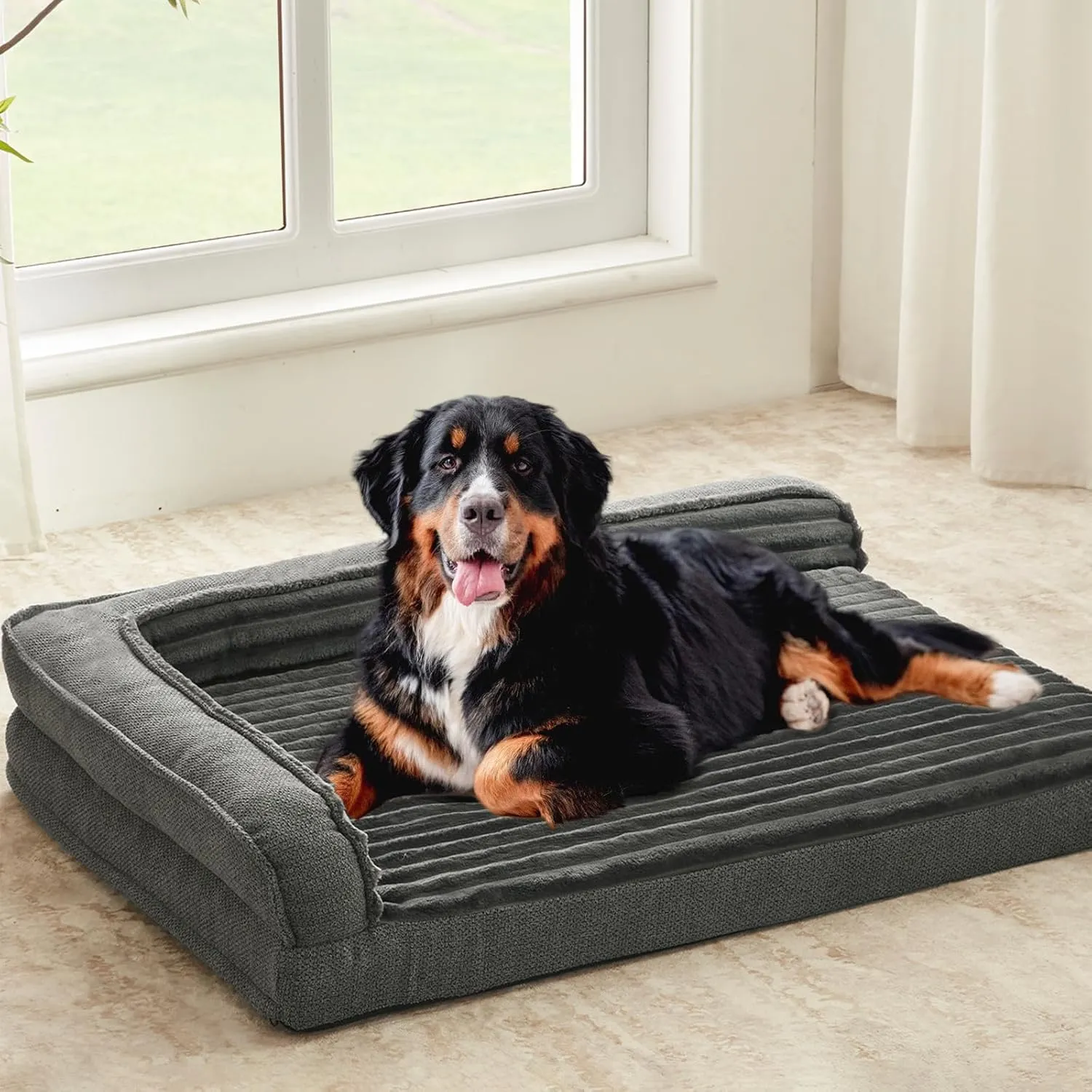Orthopedic Dog Beds for Extra Large, XXLarge Dogs, Waterproof Egg Foam Dog Sofa Bed with L Bolster Sides, Washable Pet Bed with Removable Cover & Non-Slip Bottom, 46 x 30 inch, Gray