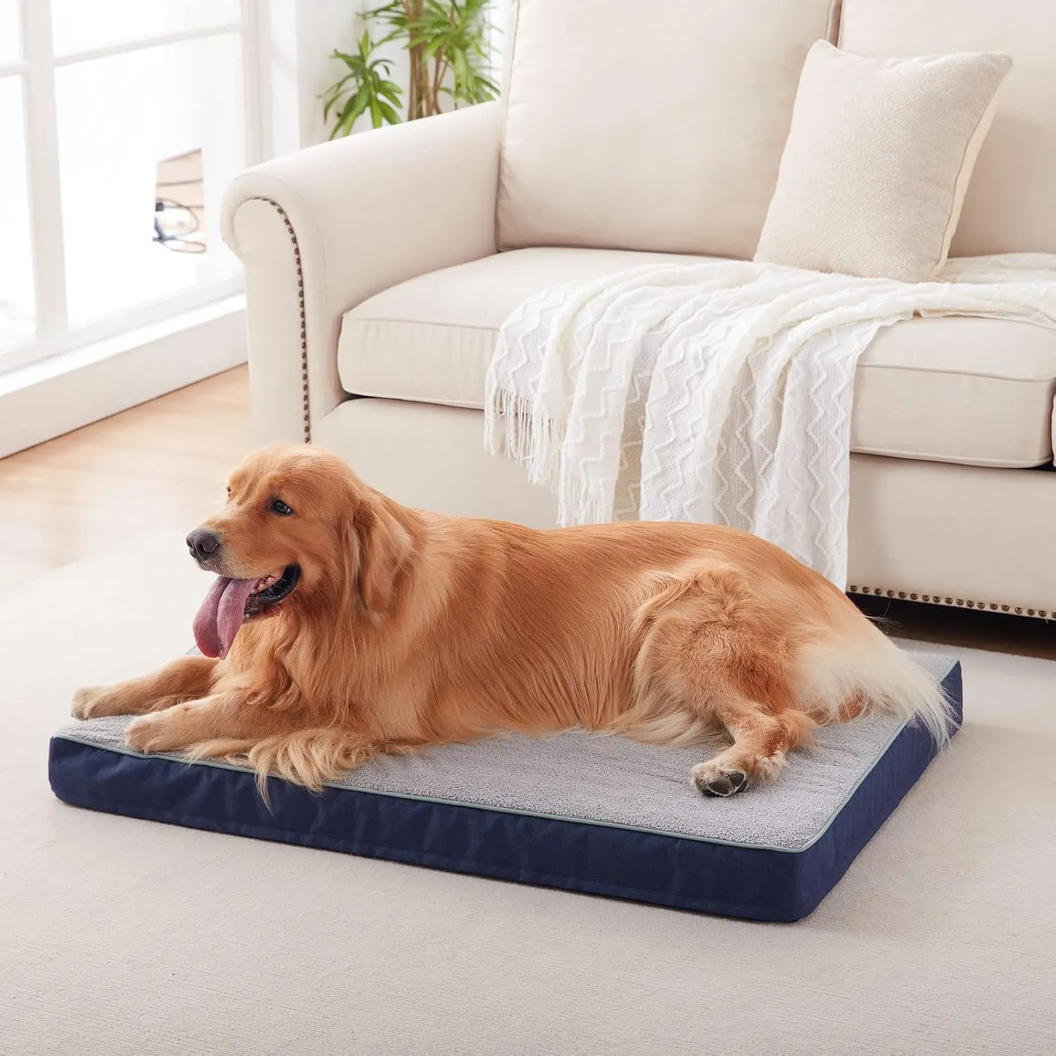 Orthopedic Memory Foam Dog Bed,Cooling Dog Beds for Large Dogs,Washable Pet Beds for Crate with Plush Cover, Waterproof Lining, L(35inch)