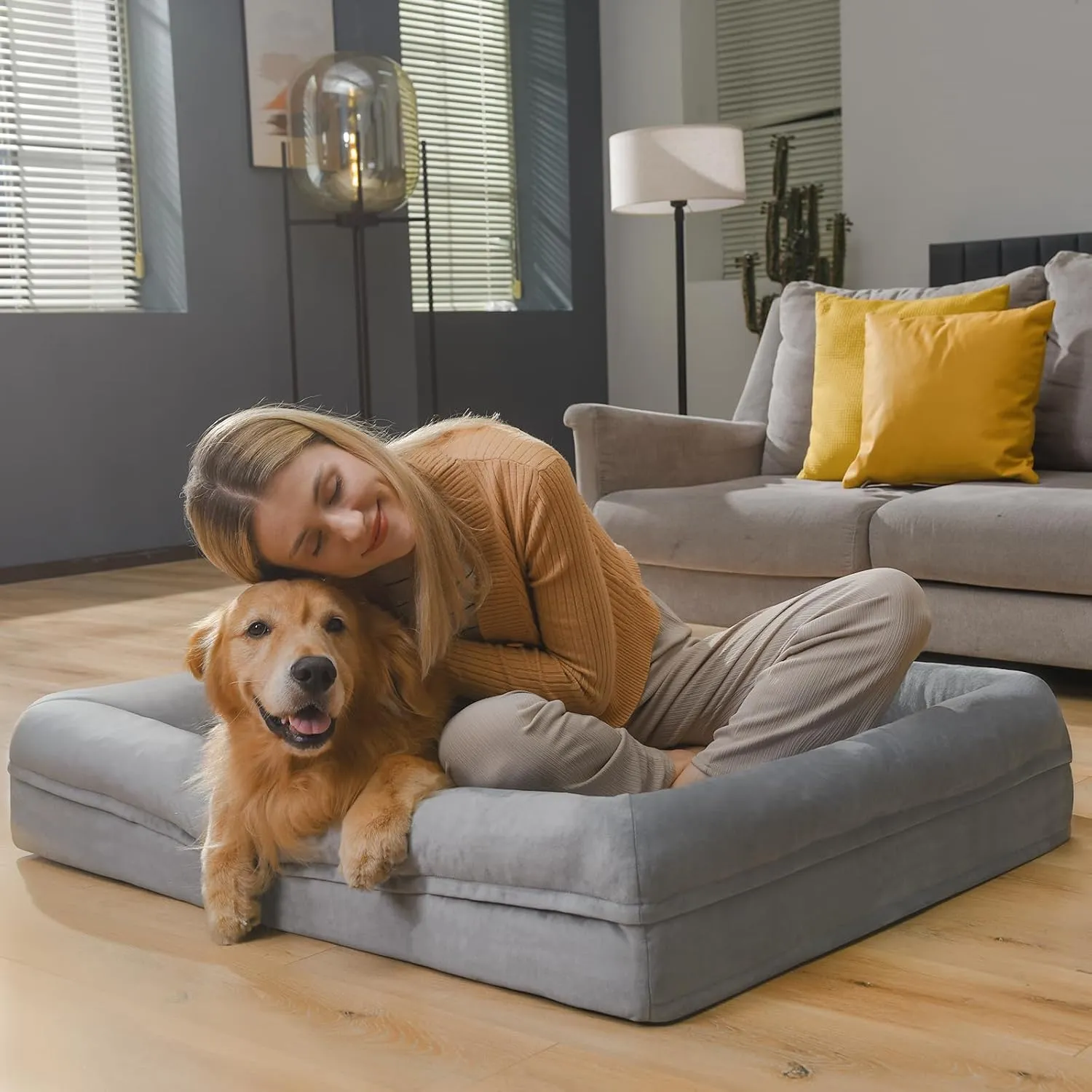 Orthopedic Washable Dog Bed for Extra Large Dogs: XL Dog Bed with 4 Bolster Sides, Non-Slip and Egg-Crate Foam Big Pet Sofa with Waterproof Removable Cover