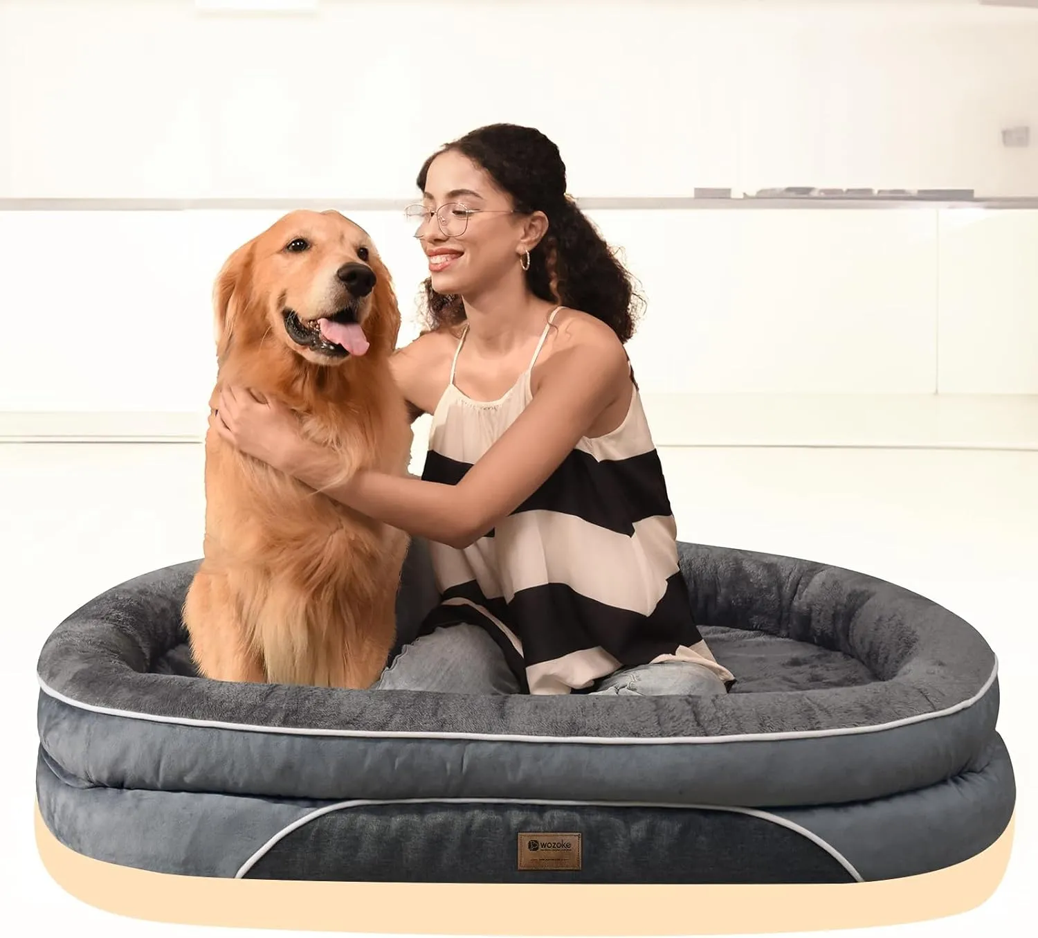 Orthopedic Washable Large Dog Bed: Cooling Dog Bed with Bolsters - Jumbo Bed Waterproof Removable Cover Non-Slip Pet Bed for Extra Large Sized