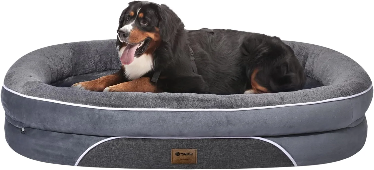 Orthopedic Washable Large Dog Bed: Cooling Dog Bed with Bolsters - Jumbo Bed Waterproof Removable Cover Non-Slip Pet Bed for Extra Large Sized
