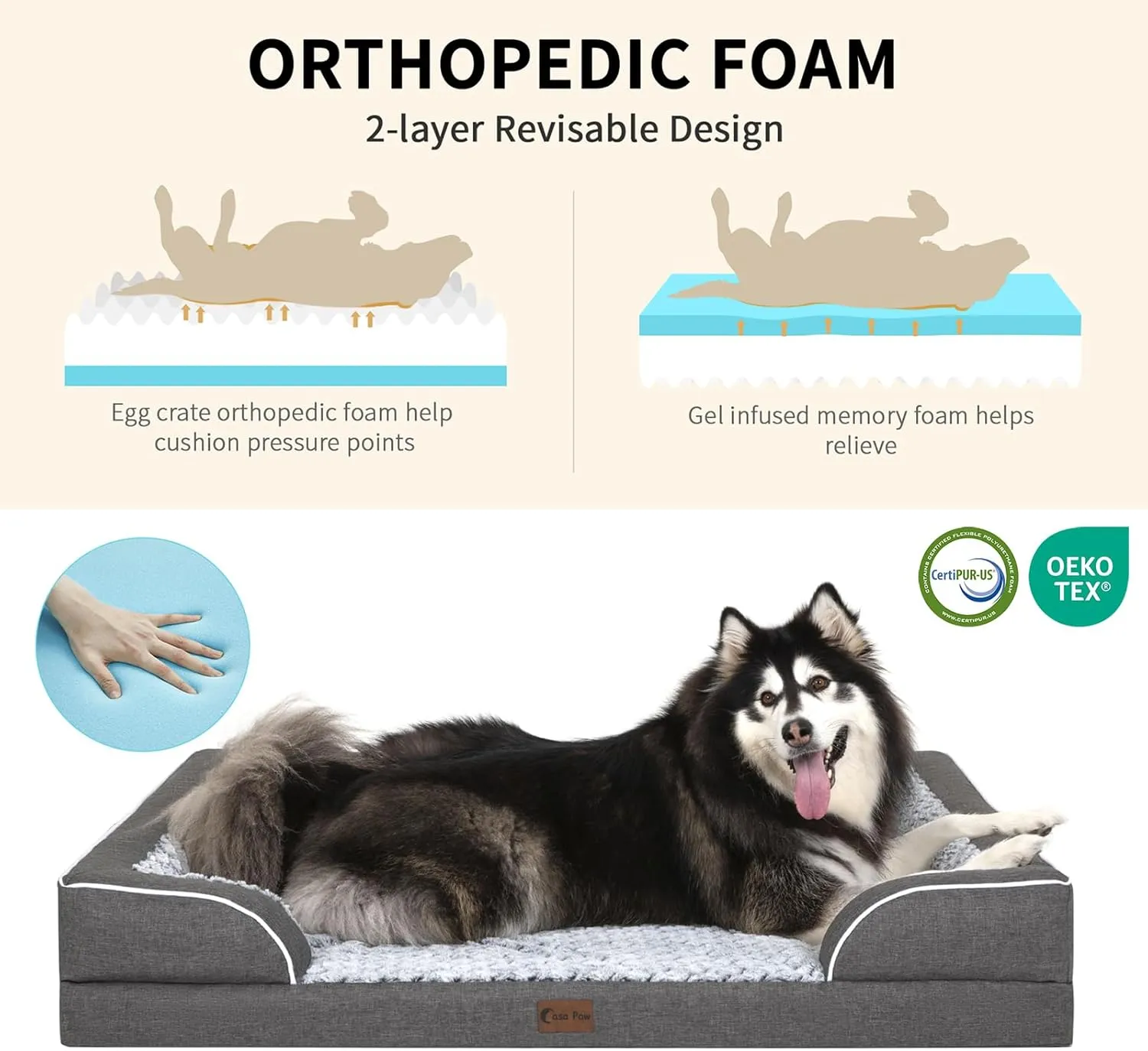 Orthopedic Waterproof Dogs Bed for Extra Large Dogs, Memory Foam XL Dog Beds with Sides, Egg-Crate Foam and Non-Slip Bottom Jumbo Dog Couch Bed with Washable Removable Cover(Jumbo,Dark Grey)