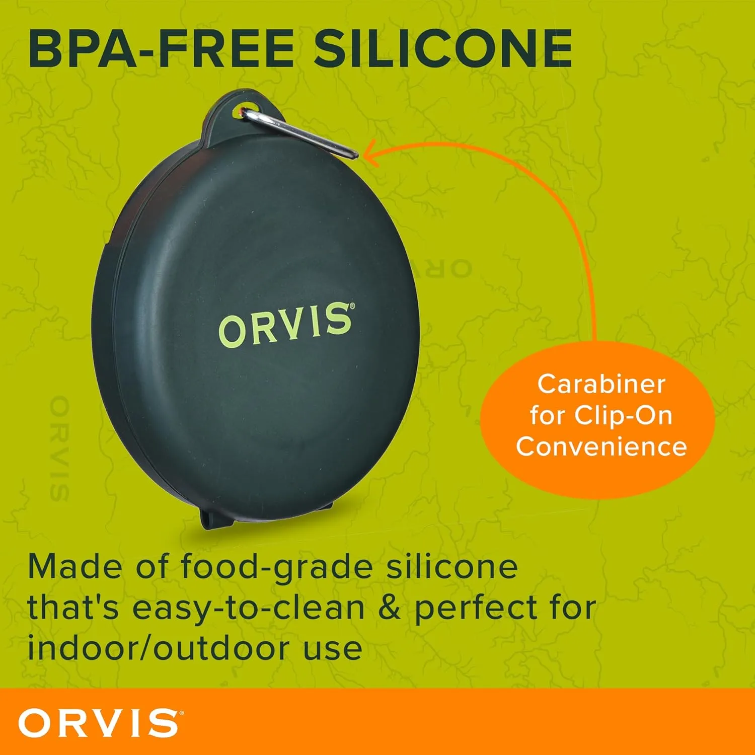 Orvis Pet Travel Collapsible Feeder with Food   Water Dish, 2-in-1, BPA Free, Food-Grade Silicone | Space-Saving Pet Travel Bowls, Nonslip Bottom   Carabiner Clip