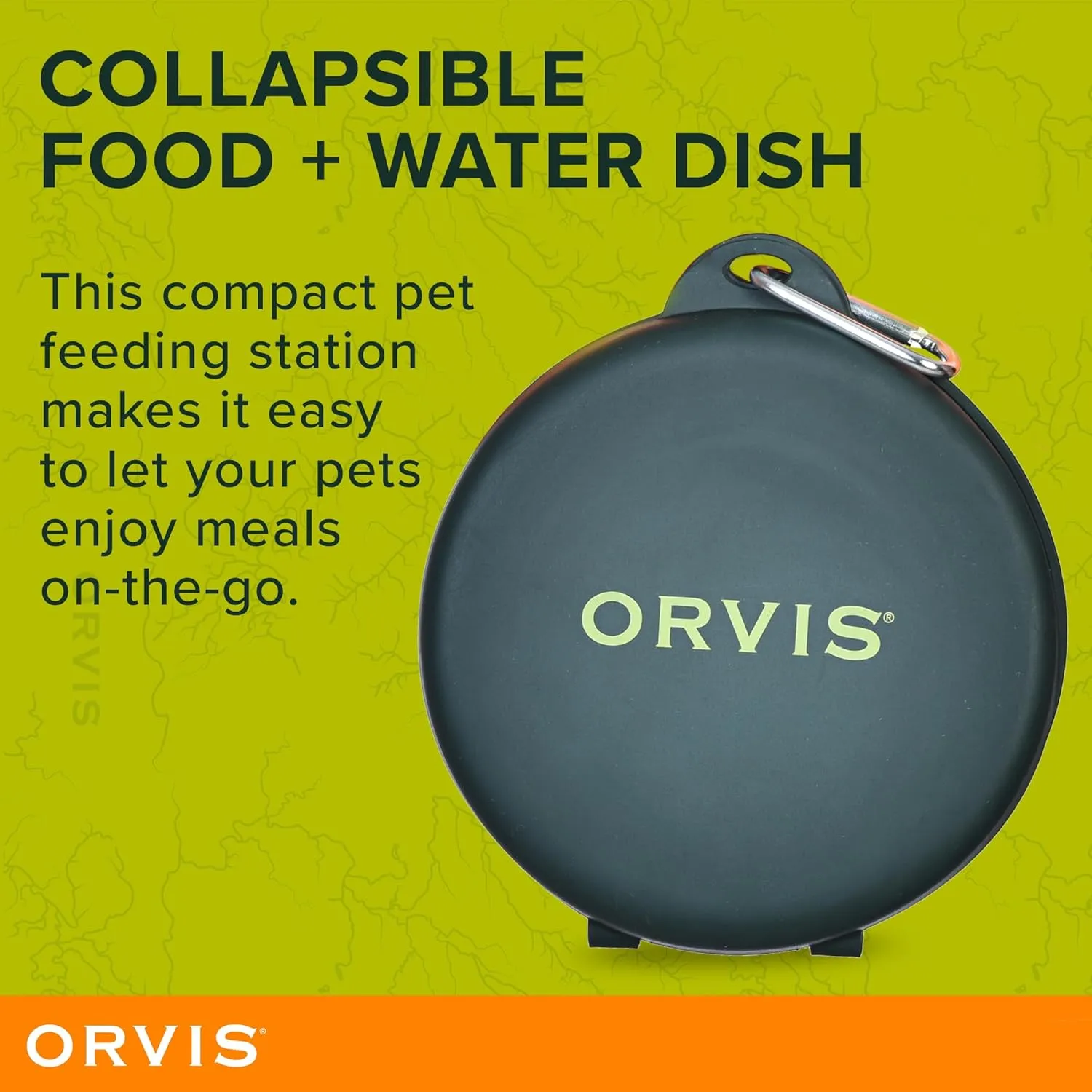 Orvis Pet Travel Collapsible Feeder with Food   Water Dish, 2-in-1, BPA Free, Food-Grade Silicone | Space-Saving Pet Travel Bowls, Nonslip Bottom   Carabiner Clip