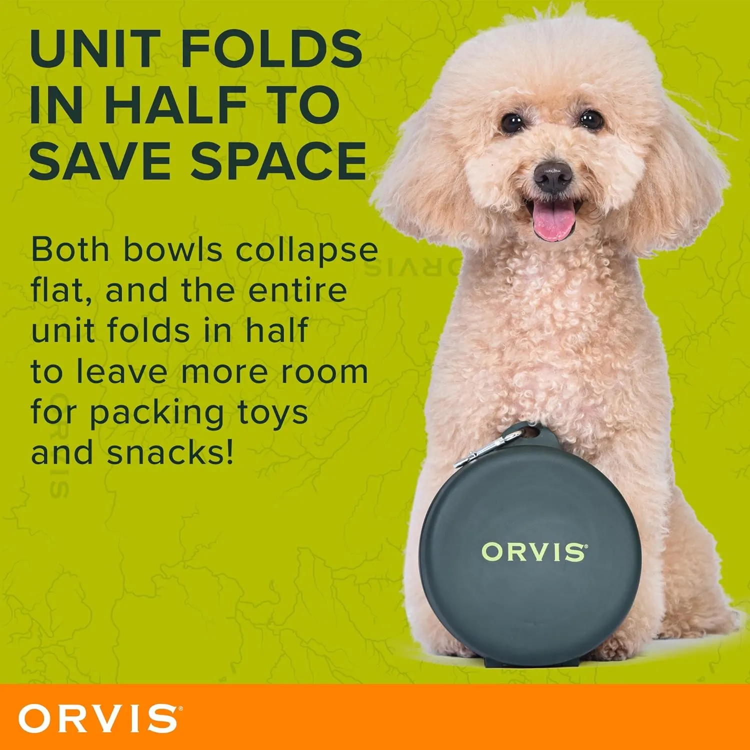 Orvis Pet Travel Collapsible Feeder with Food   Water Dish, 2-in-1, BPA Free, Food-Grade Silicone | Space-Saving Pet Travel Bowls, Nonslip Bottom   Carabiner Clip
