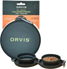Orvis Pet Travel Collapsible Feeder with Food   Water Dish, 2-in-1, BPA Free, Food-Grade Silicone | Space-Saving Pet Travel Bowls, Nonslip Bottom   Carabiner Clip