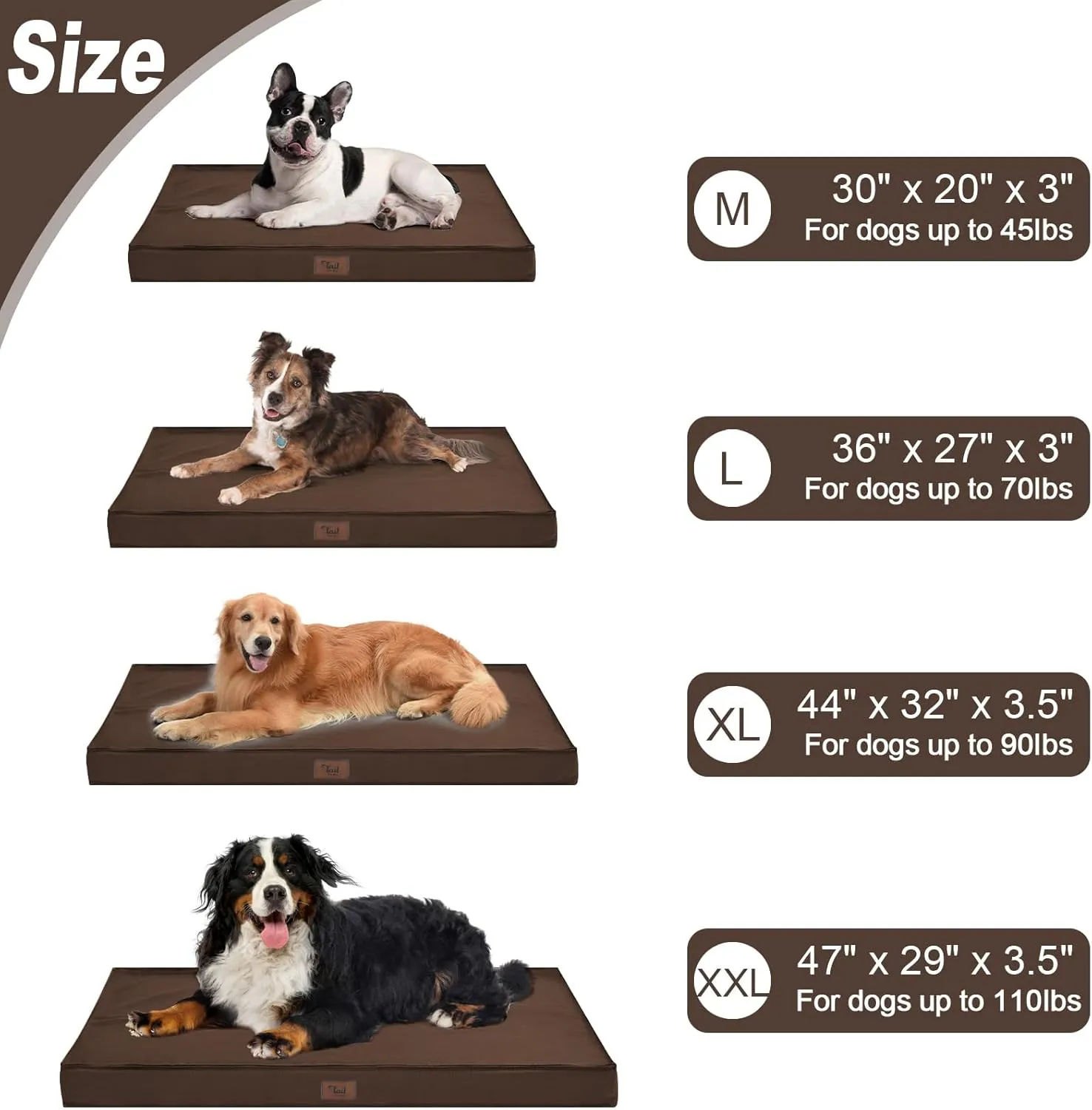 Outdoor All Weather XL Dog Bed, Waterproof Dog Bed for Extra Large Dogs, Orthopedic Egg Foam Pet Bed with Removable Washable Oxford Cooling Cover, Brown