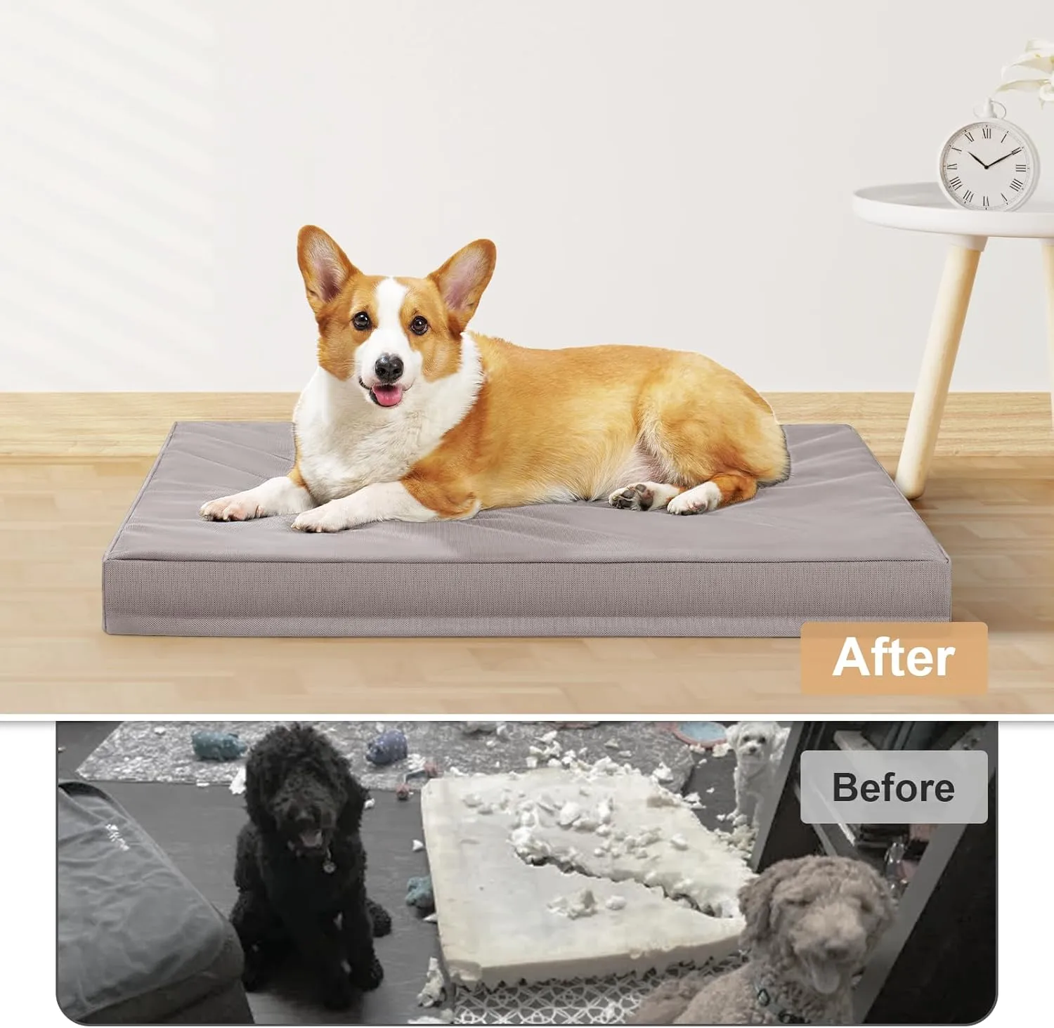 Outdoor Indestructible Dog Bed - Durable Orthopedic Egg Crate Foam Bed with 2520D Oxford Fabric, Waterproof & Anti-Slip Crate Pad for XL Dogs, 36"27"3.5" Grey