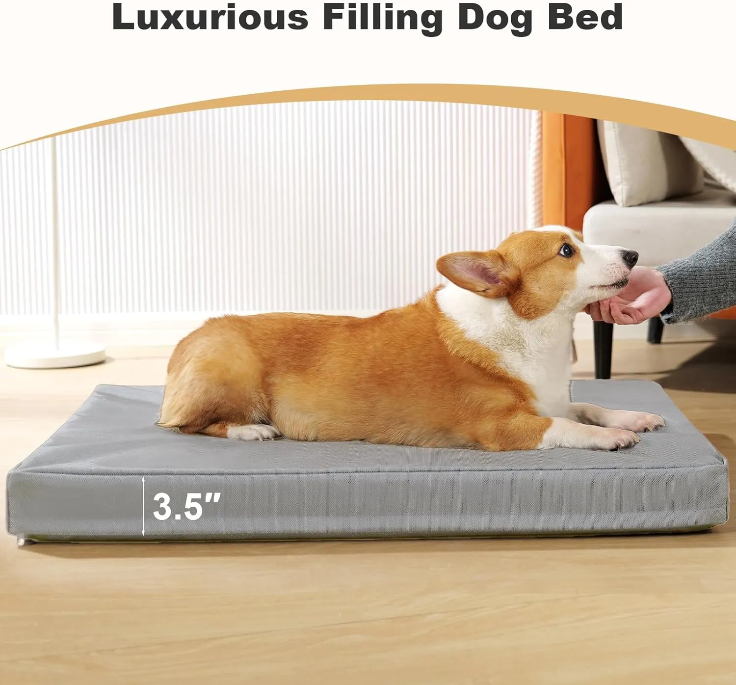 Outdoor Indestructible Dog Bed - Durable Orthopedic Egg Crate Foam Bed with 2520D Oxford Fabric, Waterproof & Anti-Slip Crate Pad for XL Dogs, 36"27"3.5" Grey