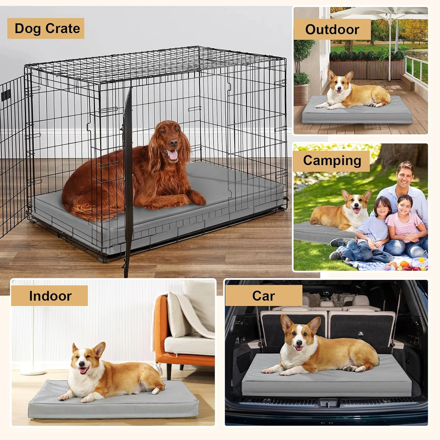 Outdoor Indestructible Dog Bed - Durable Orthopedic Egg Crate Foam Bed with 2520D Oxford Fabric, Waterproof & Anti-Slip Crate Pad for XL Dogs, 36"27"3.5" Grey