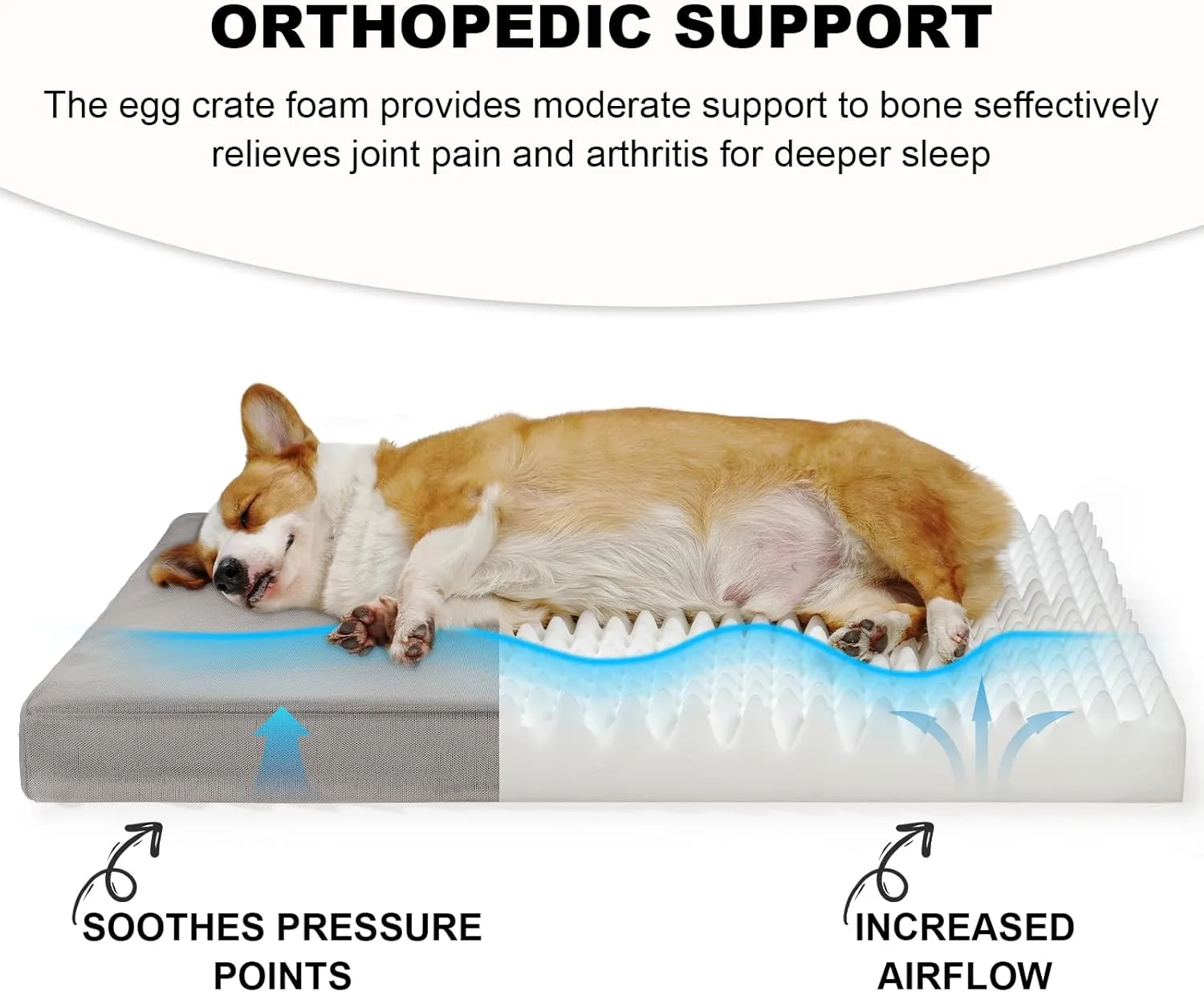 Outdoor Indestructible Dog Bed - Durable Orthopedic Egg Crate Foam Bed with 2520D Oxford Fabric, Waterproof & Anti-Slip Crate Pad for XL Dogs, 36"27"3.5" Grey
