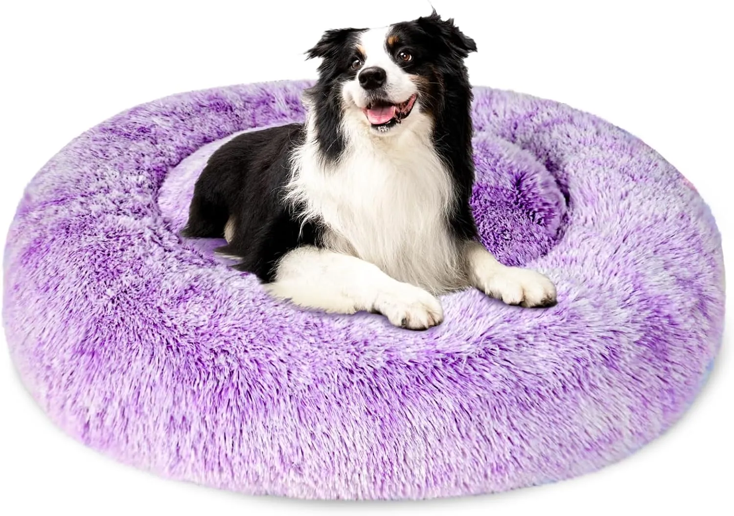 Patas Lague Calming Dog Bed for Small Dogs, Fluffy Soft Cozy Cat Bed, Faux Fur Anti-Anxiety Plush Washable Pet Donut Cuddler for All Seasons 20IN, Purple