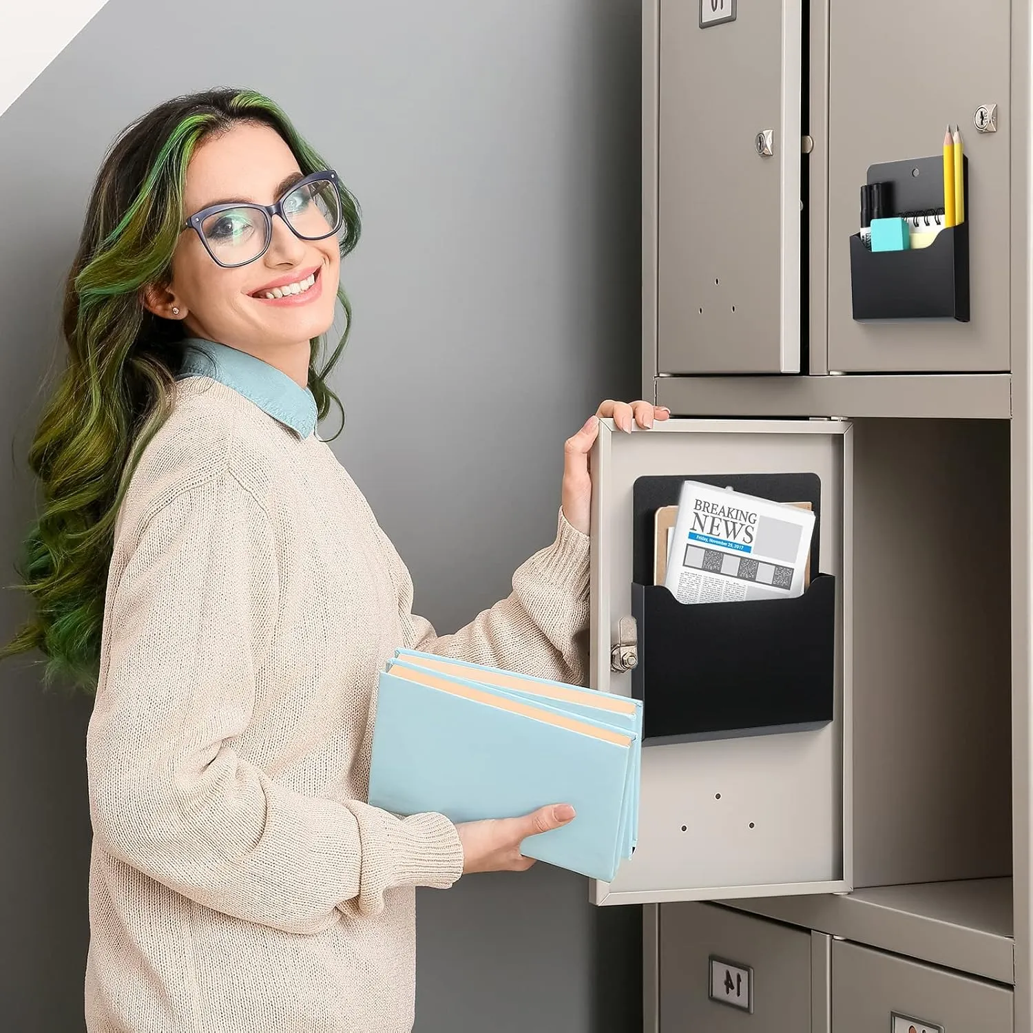 Patelai 3 Pcs Magnetic Wall File Holder Refrigerator Magnetic Locker Mail Organizer Wall Mount for File Cabinets Paper Magazine Pockets Storage Office(Multi Size,Black)