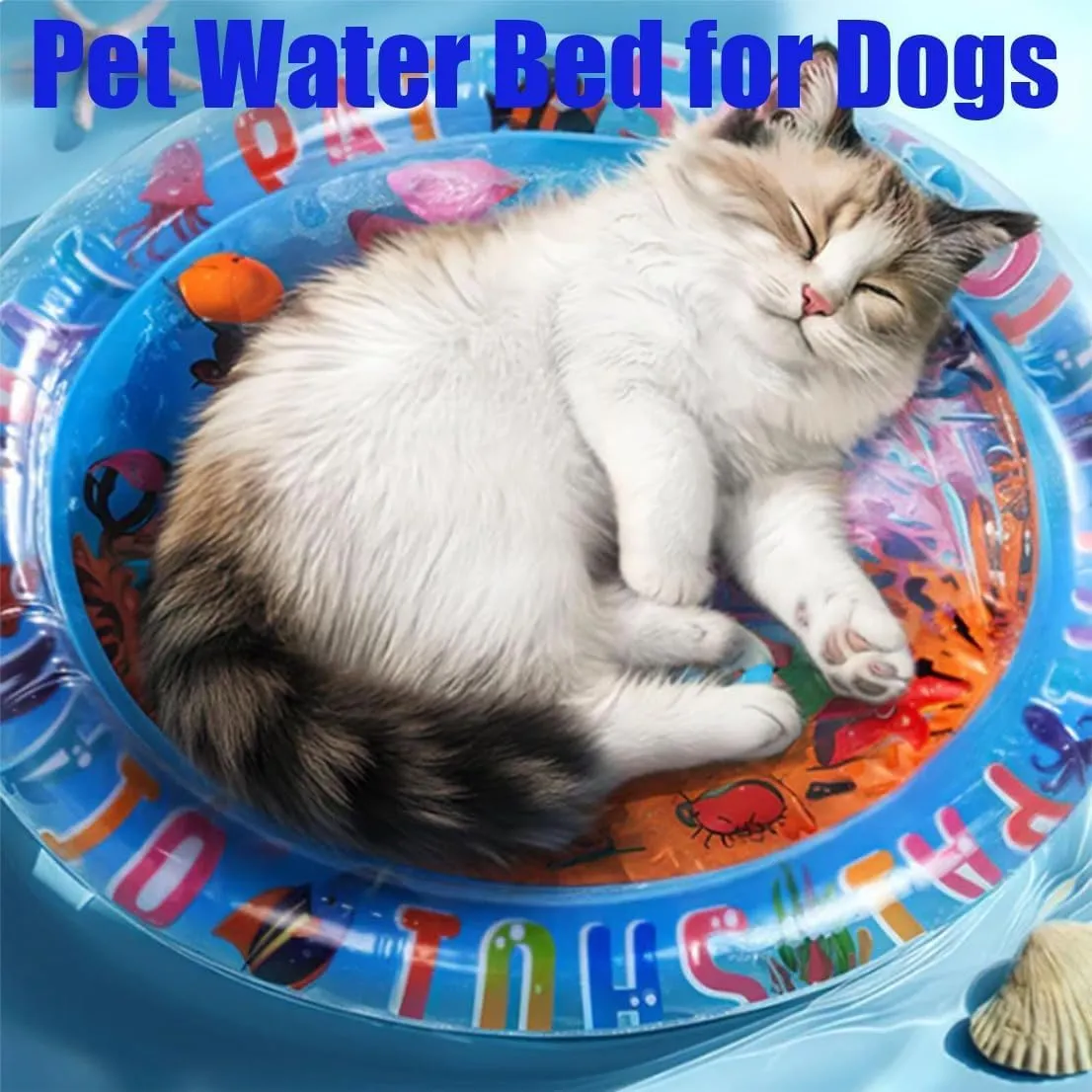 Paw Cool Oasis Bed, 2025 Upgraded Pet Cooling Water Bed - Ideal for Cats and Dogs, Cat Waterbed Toy with Fish, Discover The Ultimate Comfort for Your Pet (E)