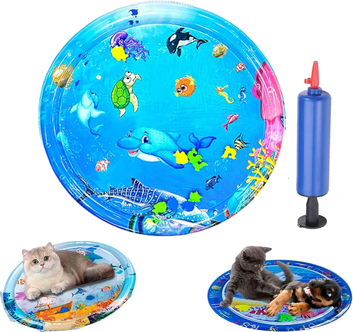 Paw Cool Oasis Bed, 2025 Upgraded Pet Cooling Water Bed - Ideal for Cats and Dogs, Cat Waterbed Toy with Fish, Discover The Ultimate Comfort for Your Pet (E)