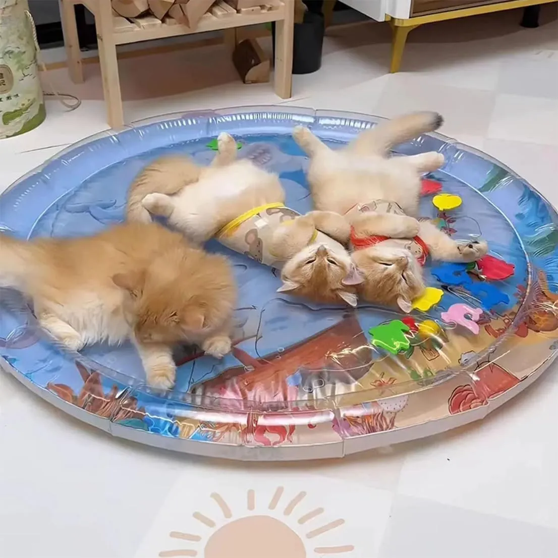 Paw Cool Oasis Bed, 2025 Upgraded Pet Cooling Water Bed - Ideal for Cats and Dogs, Cat Waterbed Toy with Fish, Discover The Ultimate Comfort for Your Pet (E)