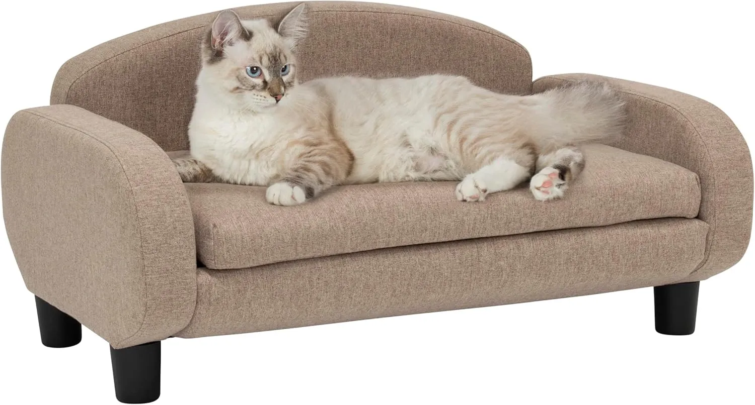 Paws & Purrs Modern Pet Sofa 31.5" Wide Low Back Lounging Bed with Removable Mattress Cover in Espresso/Sand