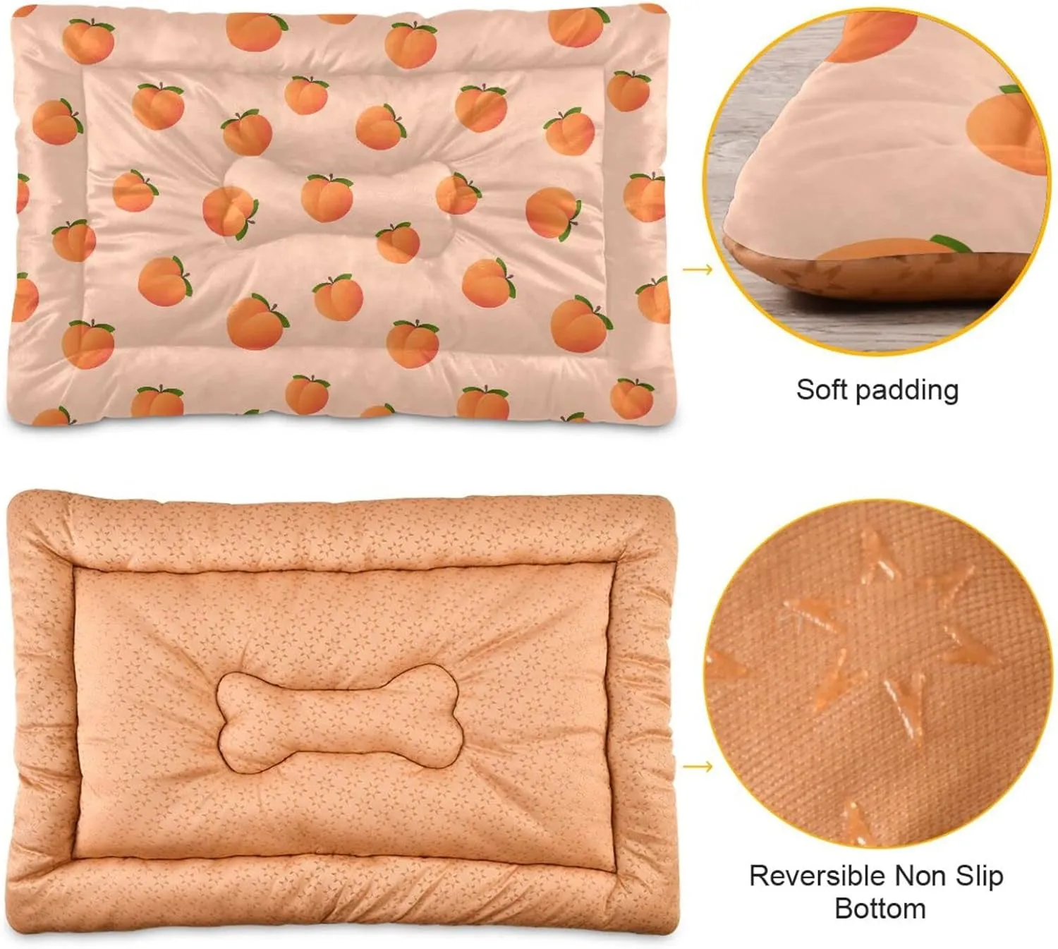 Peach Fruit Dog Bed Cat Bed Soft Washable Pet Crate Mat Non Slip Comfortable Durable Dog Crate Bed for Medium Large Small Dogs Cats, 24 x 36 Inch